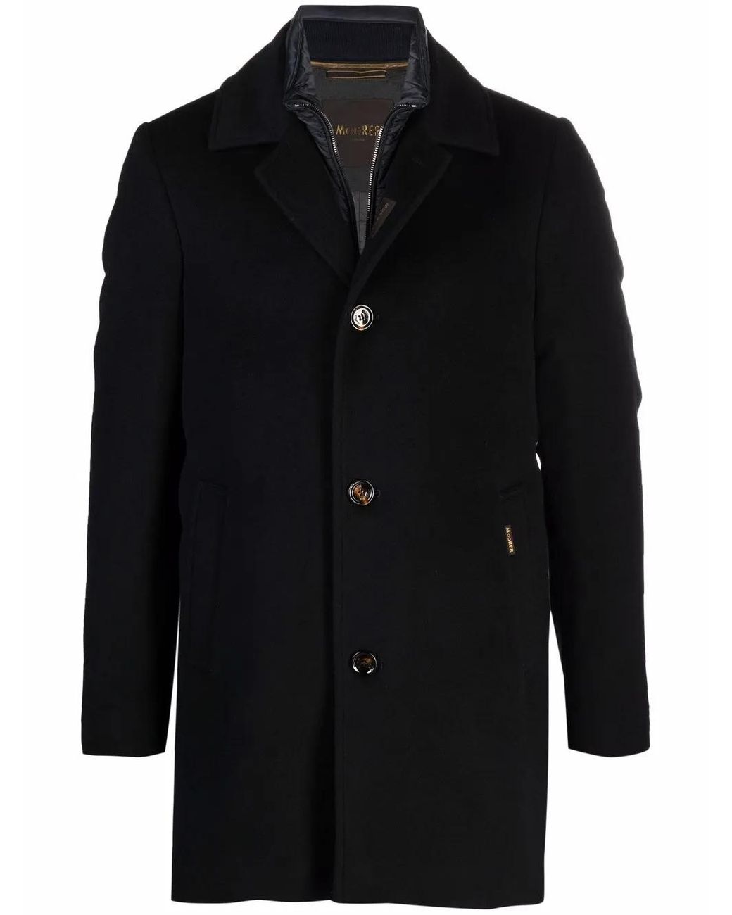 Moorer Black Layered Single-Breasted Wool Coat for men