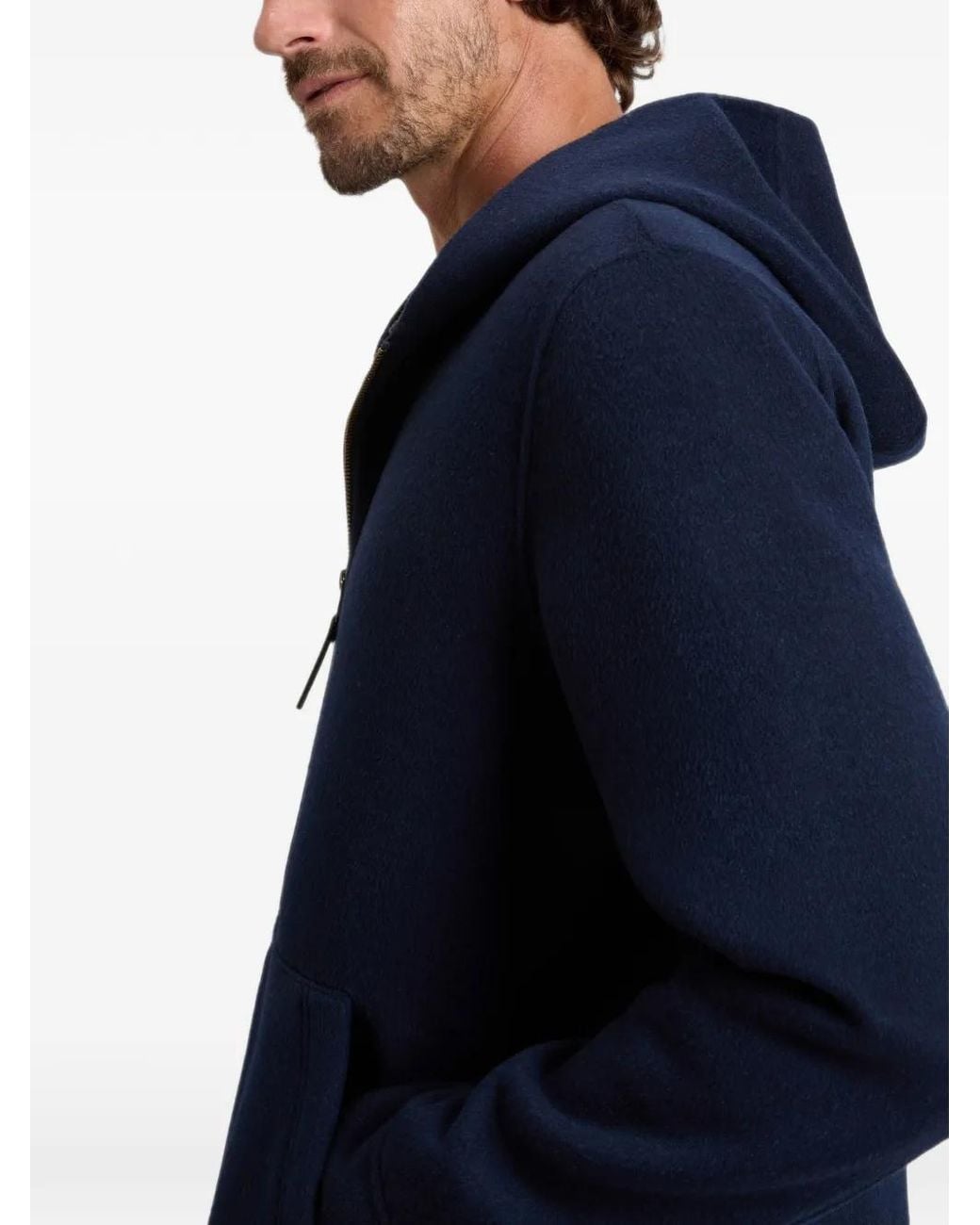Woolrich Blue Double Wool Hooded Jacket for men
