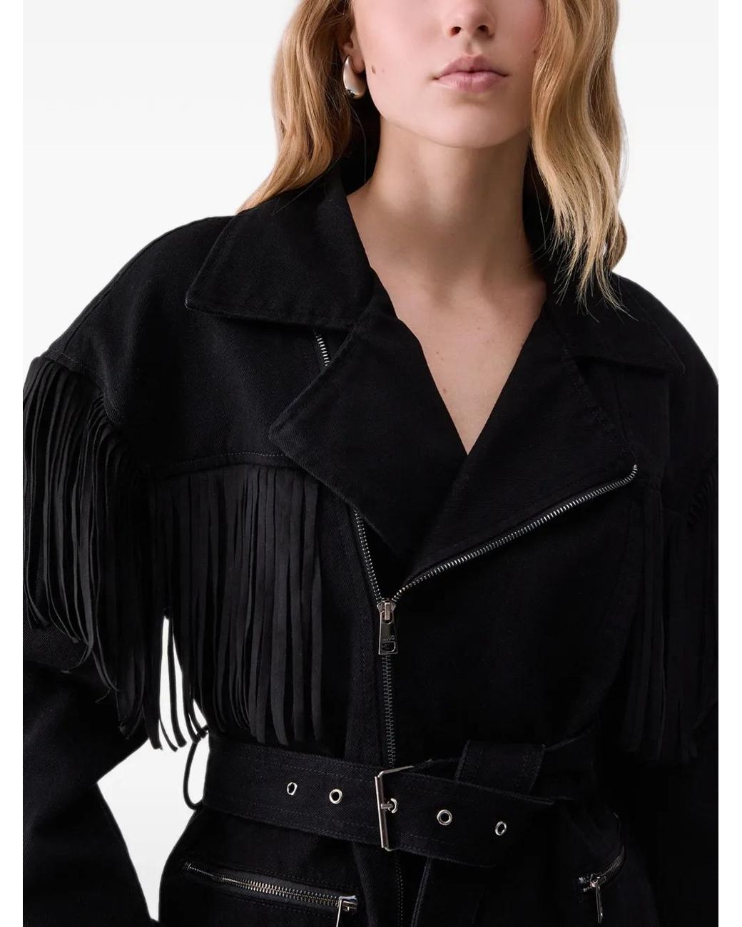Liu Jo Black Denim-Jacket With Fringe