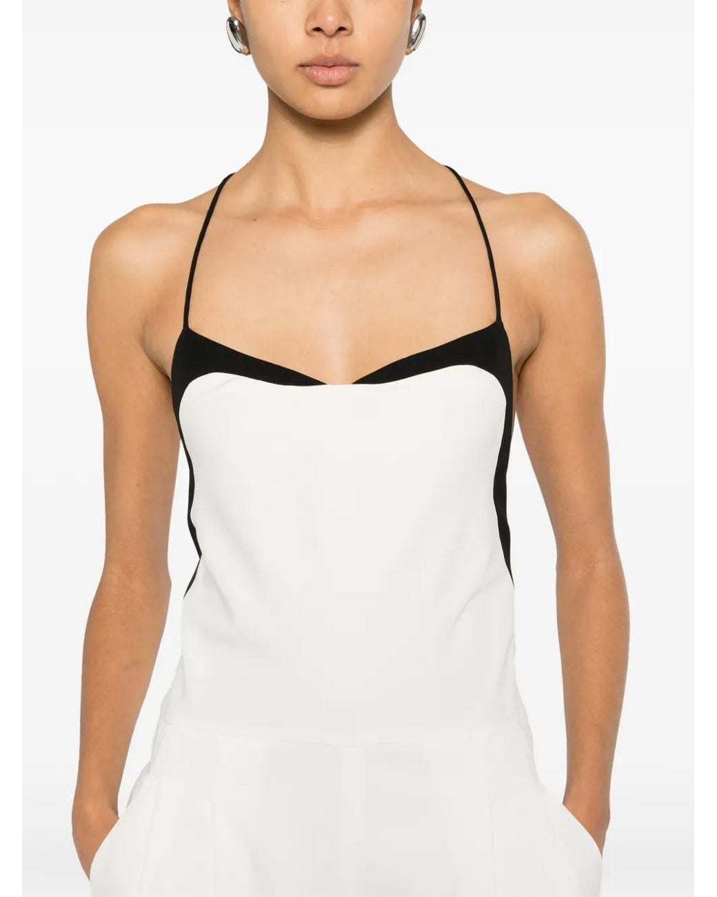 Tom Ford White Camisole-Style Chalk-Colored Double Stretch Silk Georgette Jumpsuit With Contrasting Inserts