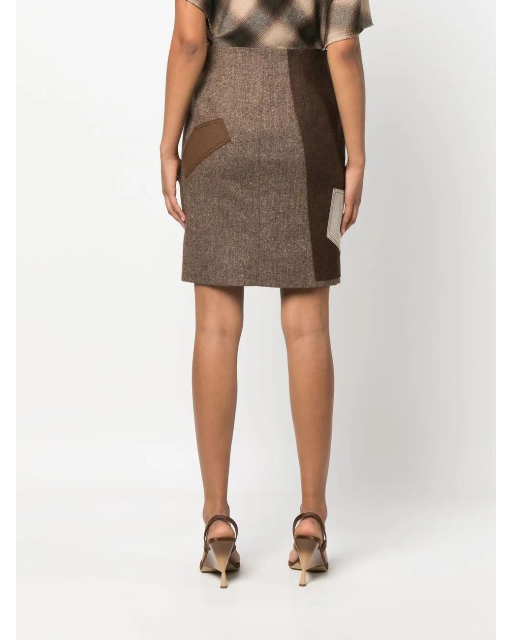 Moschino Brown Contrasting-Panel Pencil Skirt