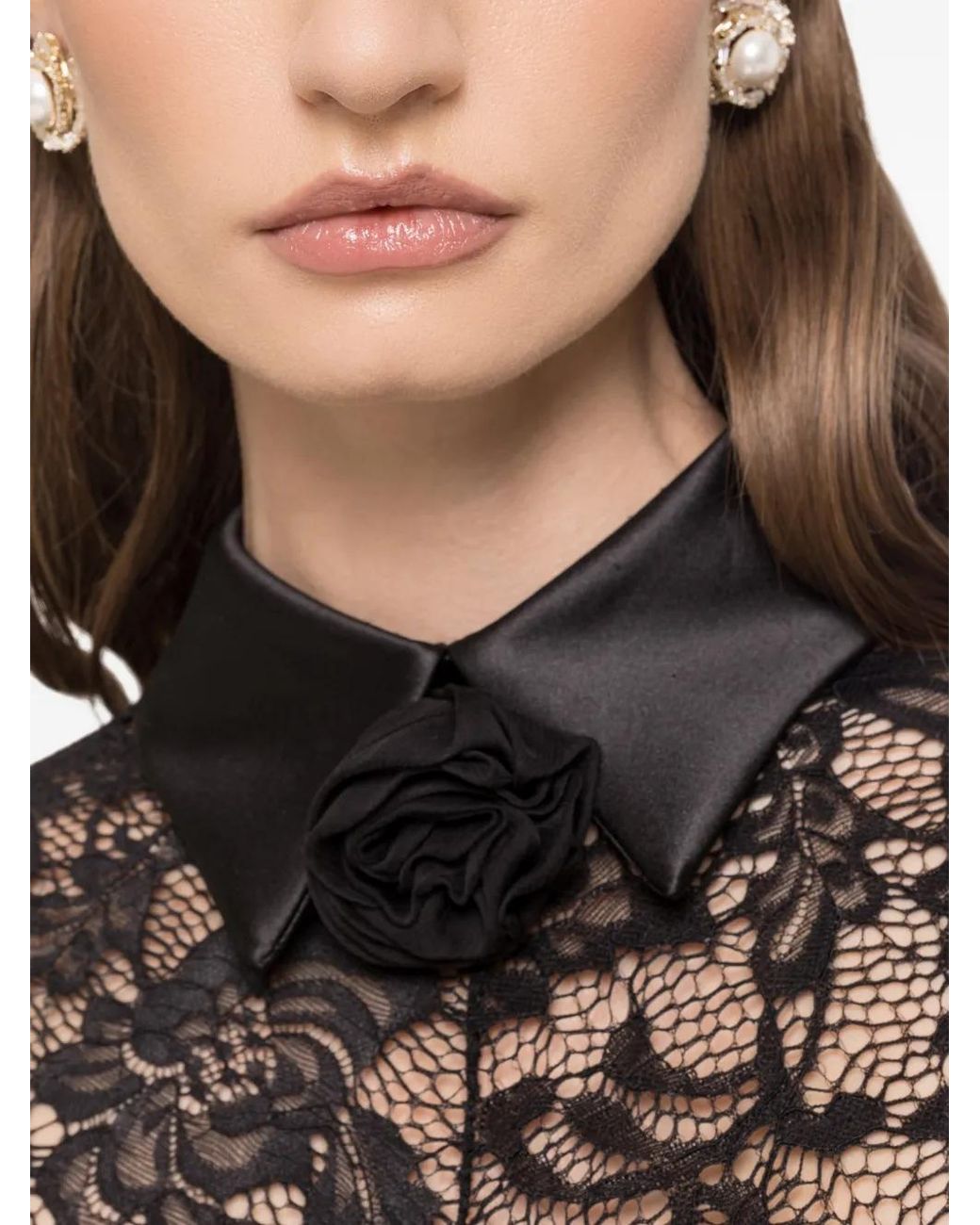 Nissa Black Lace-Panel Silk Maxi Dress