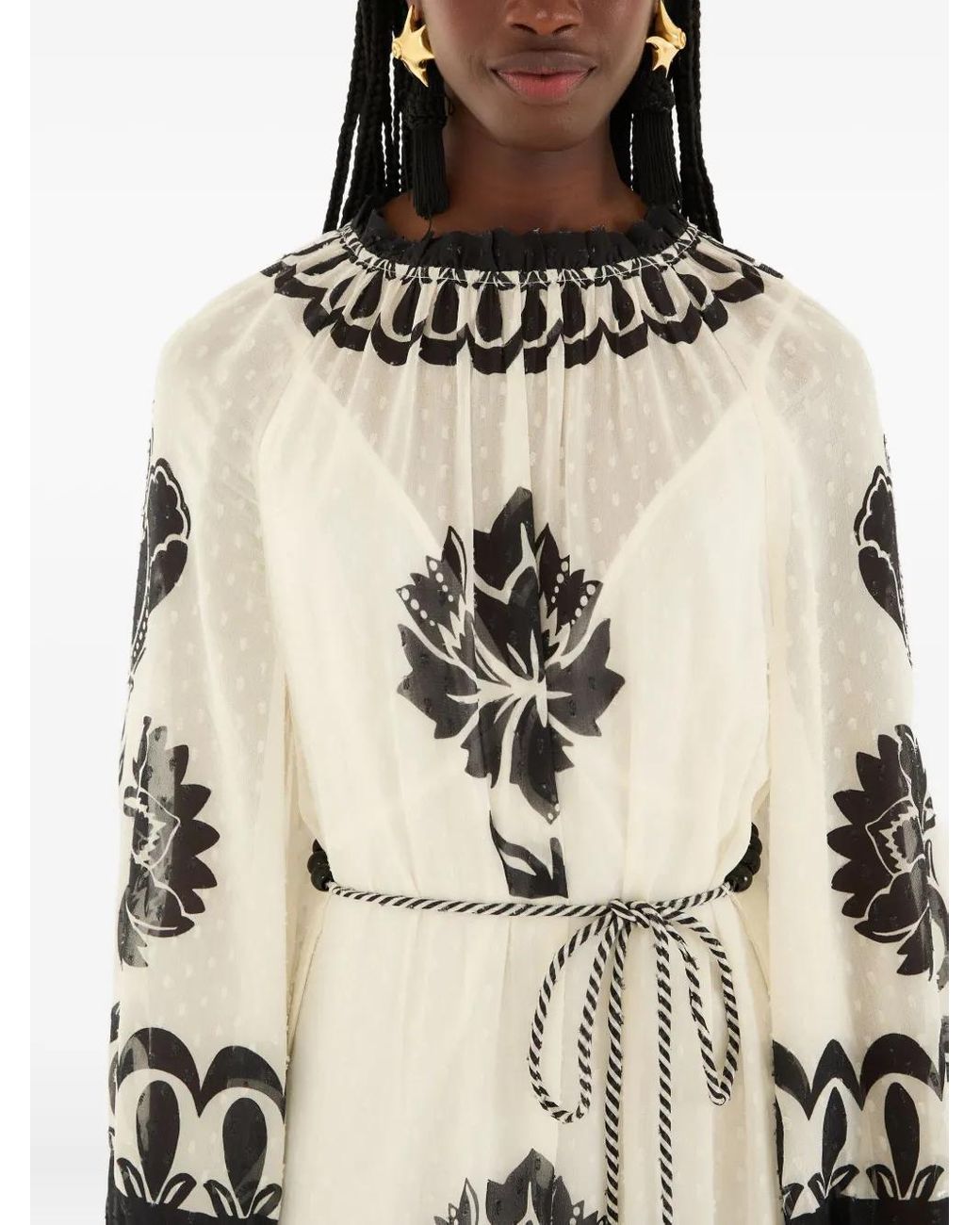 Farm Rio White Floral Arabesque Tie Maxi Dress