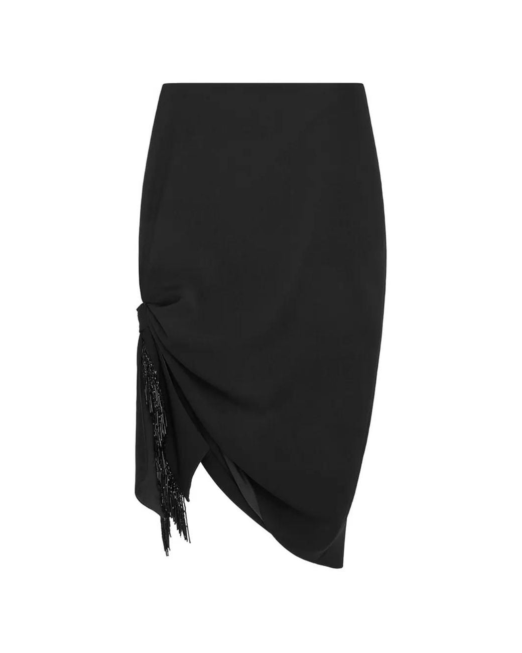 16Arlington Black Ofanto Draped Fringe-Trimmed Midi Skirt