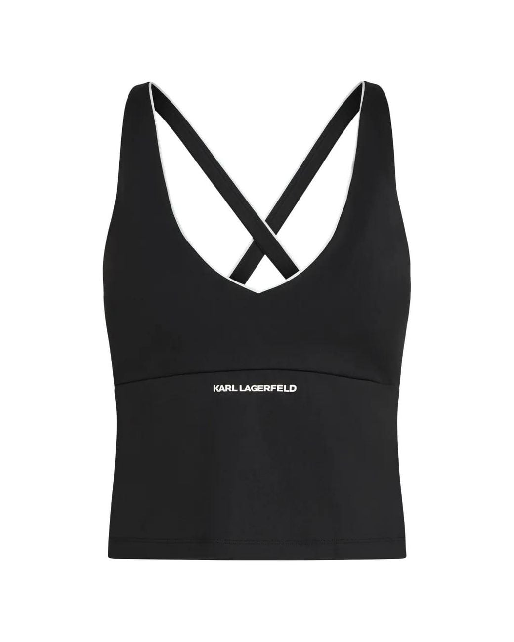 Karl Lagerfeld Black Contrast-Piping Athleisure Tank Top