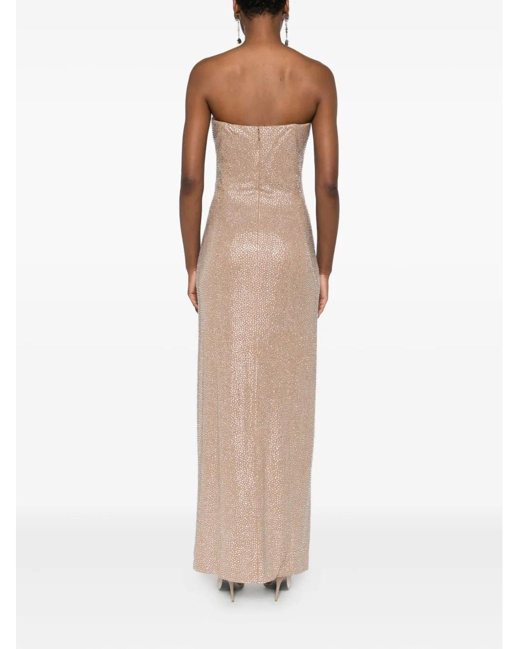 GIUSEPPE DI MORABITO Natural Crystal-Embellished Side-Split Maxi Dress