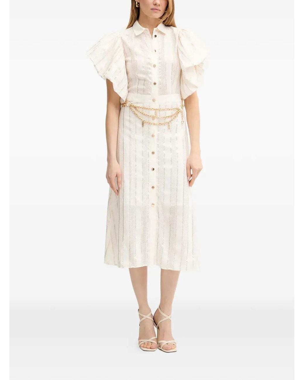 Fracomina White Ruffled Buttoned Midi Dress