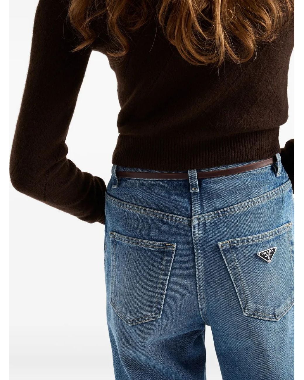 Prada Jeans Met Logoplakkaat En Vijf Zakken in het Blue