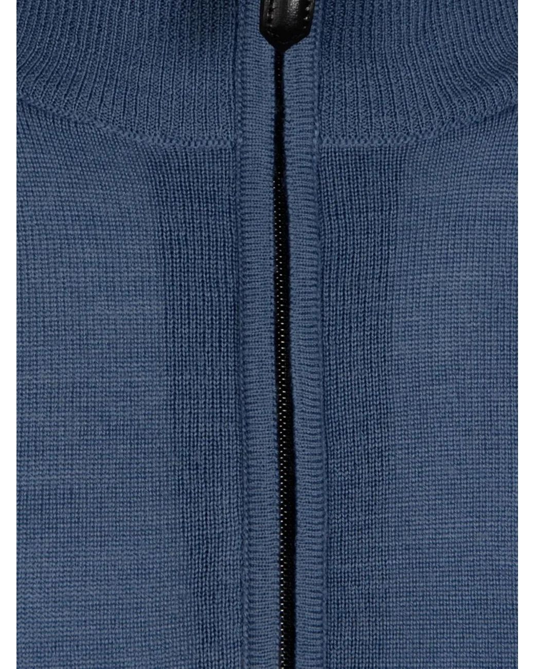 Canali Blue High-Neck Half-Zip Sweater for men