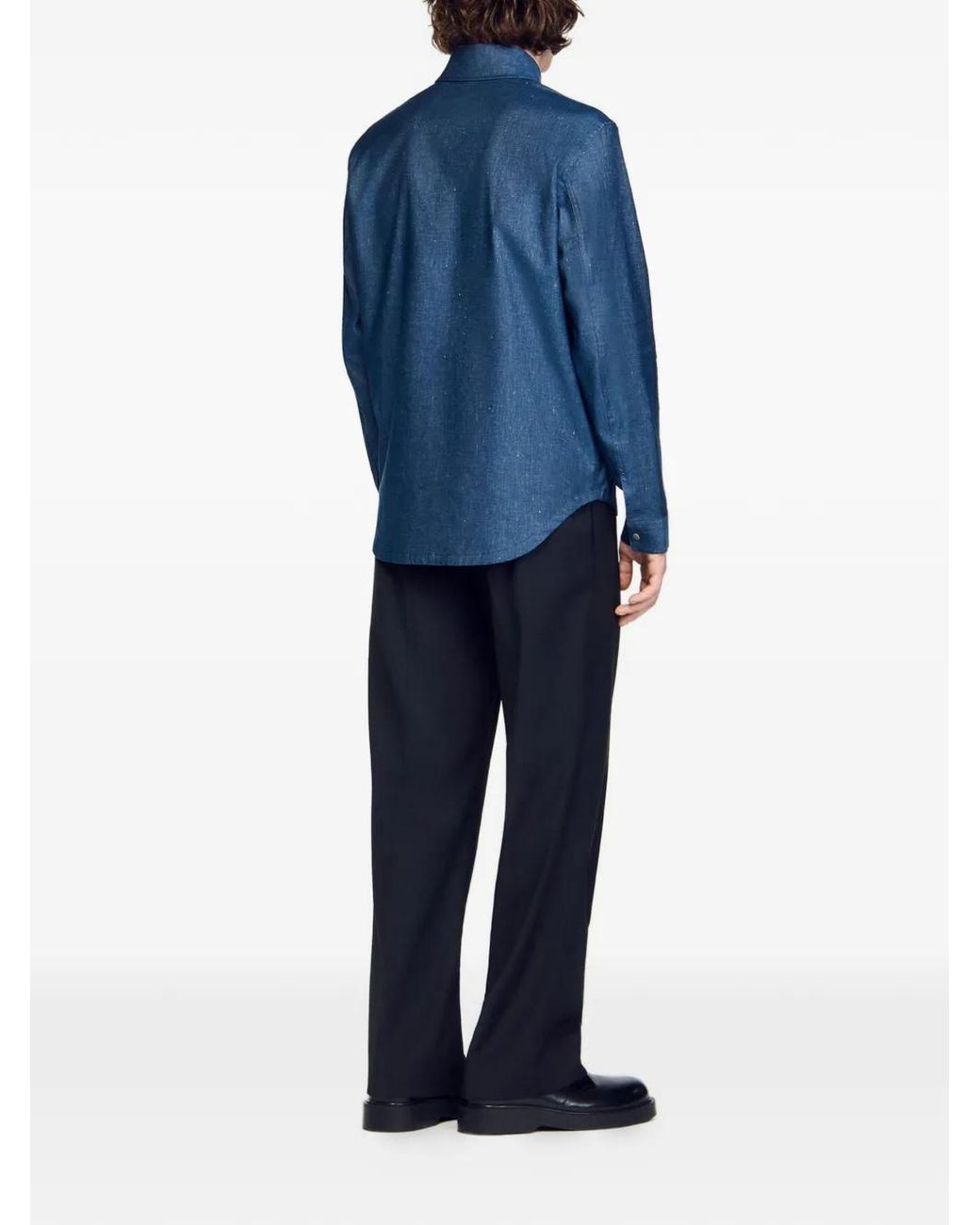 Sandro Blue Denim-Effect Cotton And Linen Shirt for men