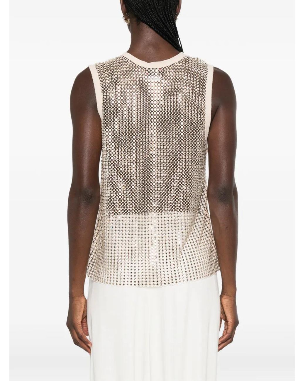 Pinko White Sequin-Embellished Tank Top
