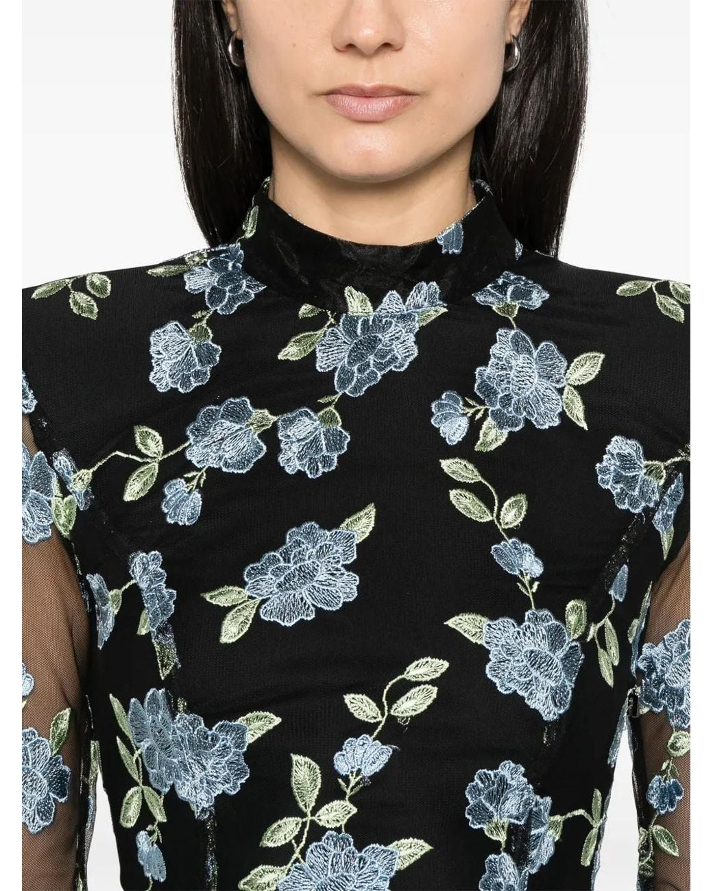 ROTATE BIRGER CHRISTENSEN Black Short Dress With Floral Embroidery