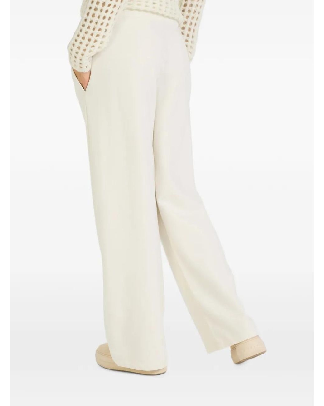 Juvia White Elenia Fleece Pleated Wide-Leg Trousers