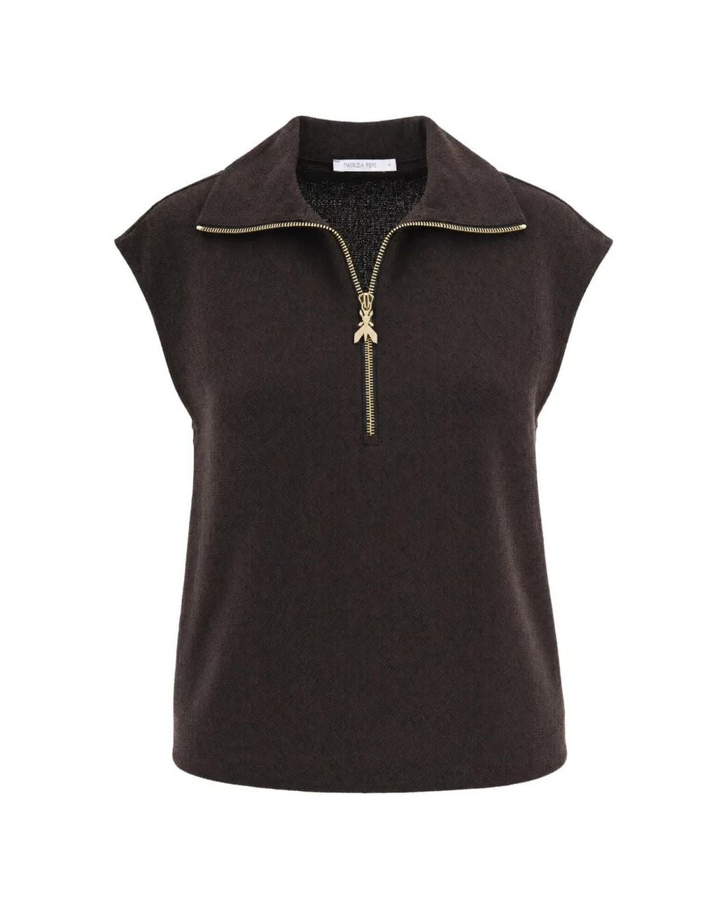 Patrizia Pepe Black Herringbone-Pattern Zip-Up Top