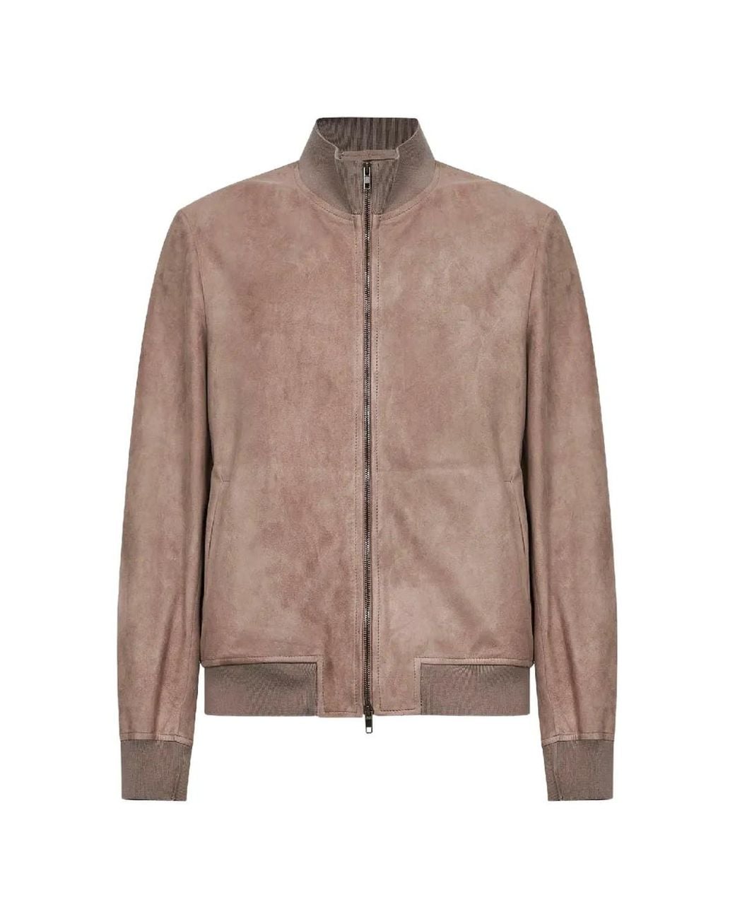 Salvatore Santoro Brown Ribbed-Knit-Collar Leather Jacket for men