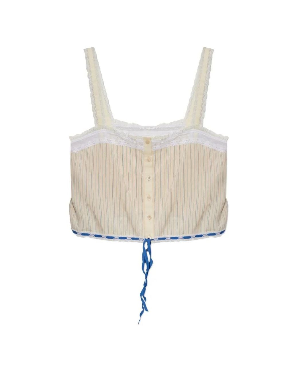 Chloé White Lace-Insert Striped Tank Top