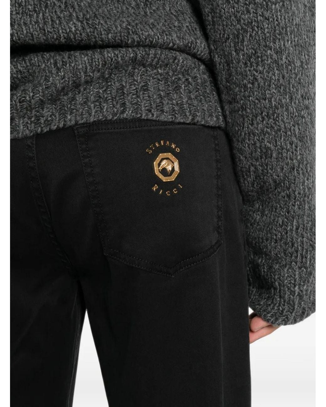 Stefano Ricci Black Logo-Plaque Jeans for men