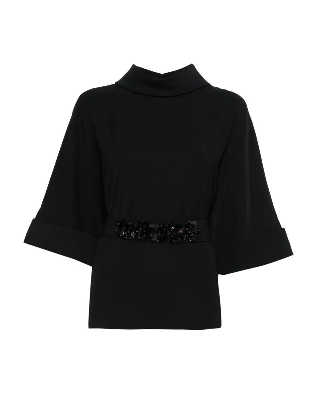 P.A.R.O.S.H. Black Belt-Embellished Blouse