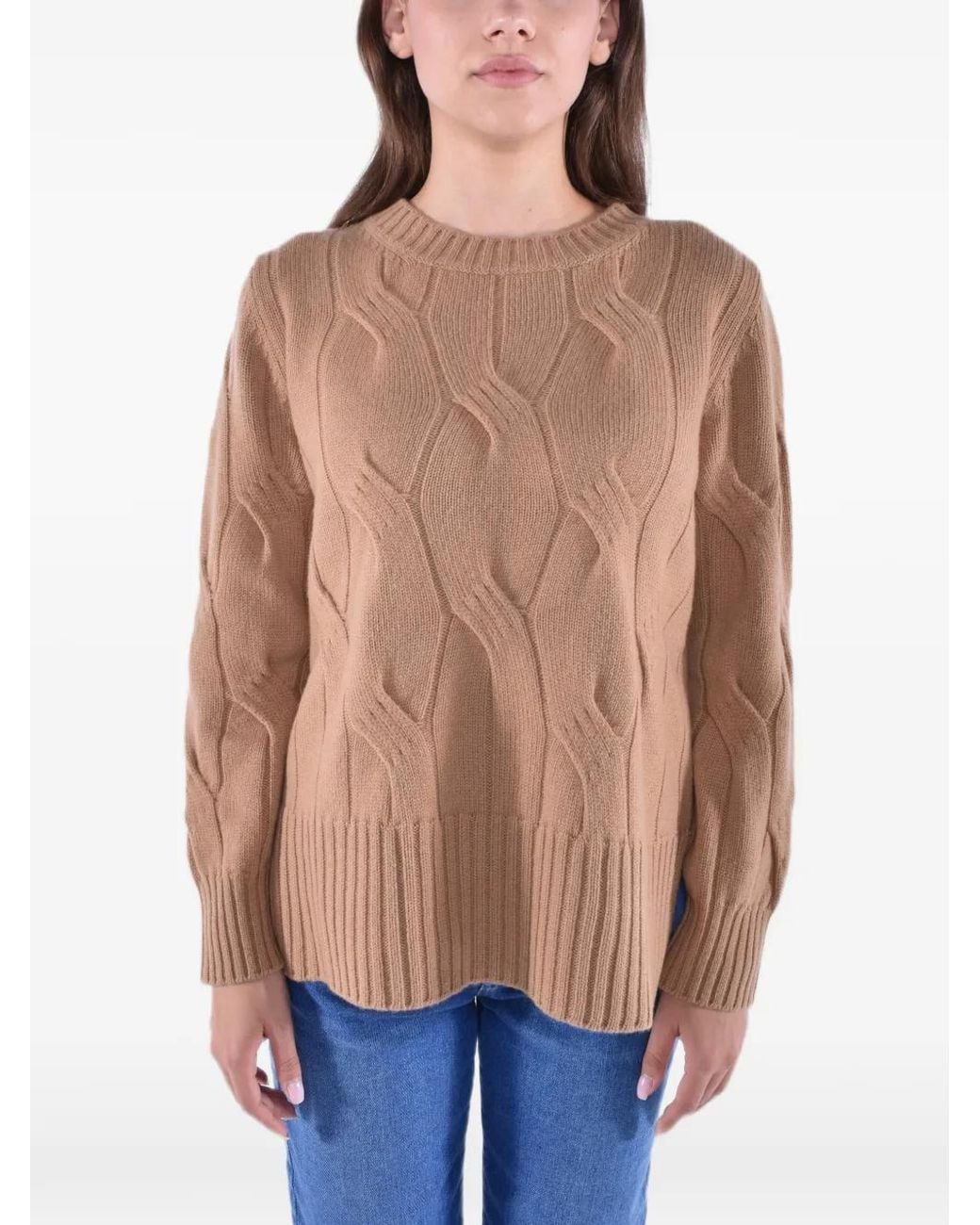 Kangra Blue Cable-Knit Side-Slit Sweater