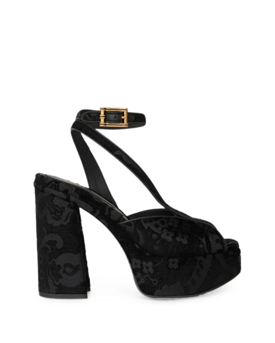 Etro Black Sandales Plateforme En Jacquard À Motif Cachemire