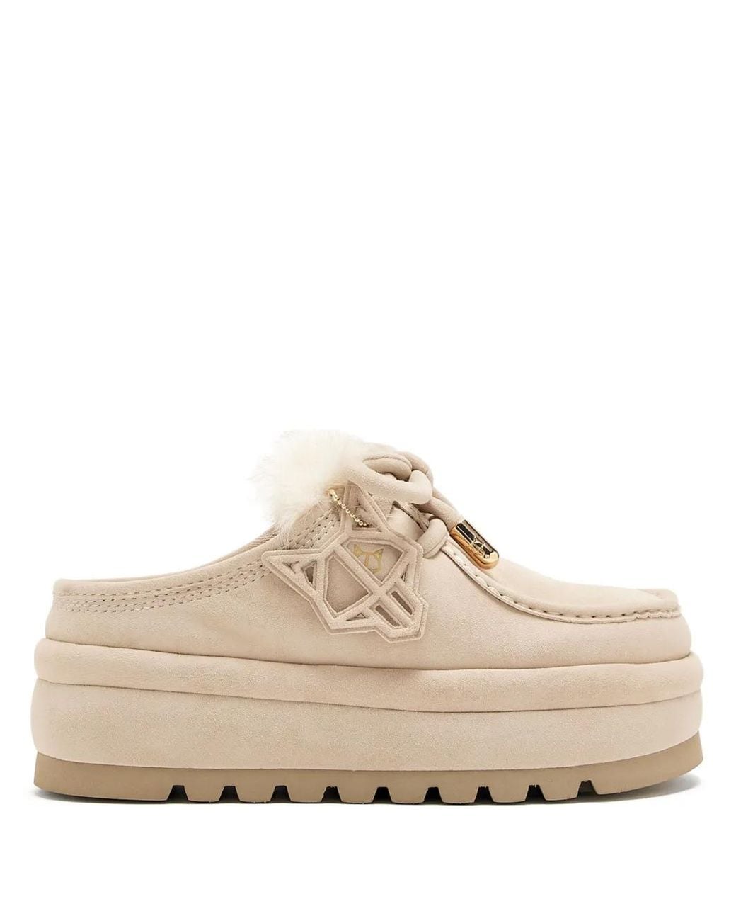 Naked Wolfe White Blizzard Faux Fur-Trimmed Platform Mules