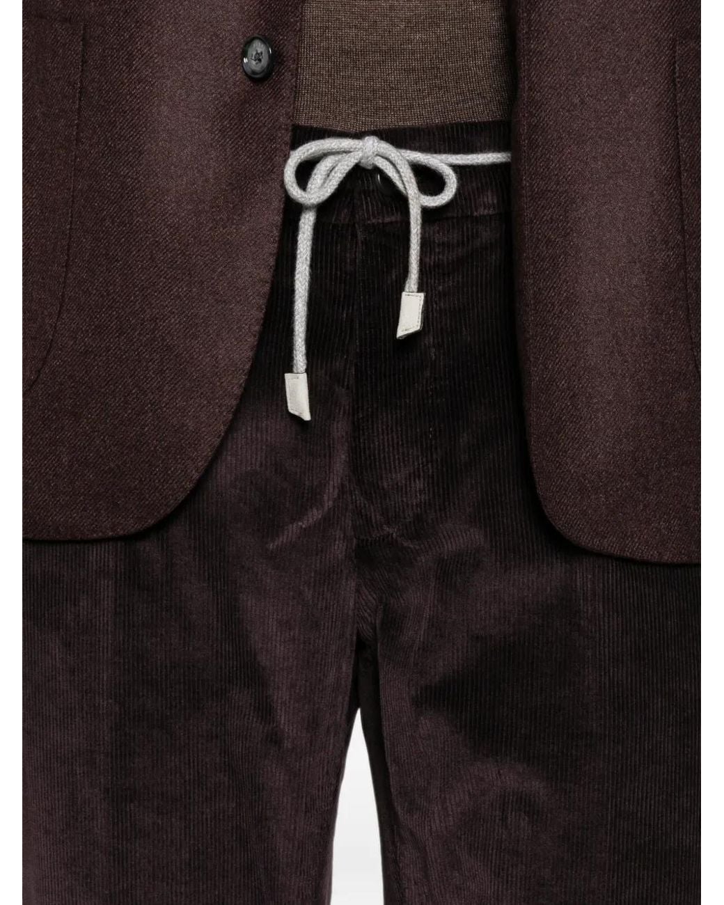 Eleventy Black Corduroy Drawstring Trousers for men