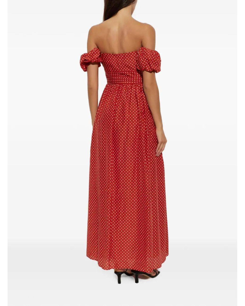 Matteau Red Polka-Dot Off-Shoulder Dress