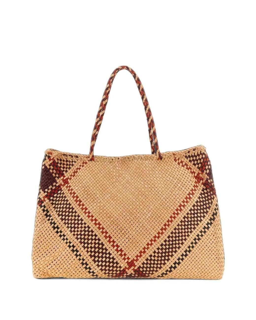 Dragon Diffusion Brown Check-Pattern Tote Bag