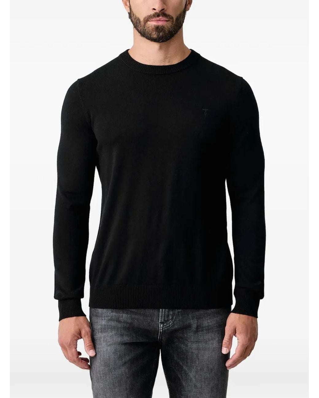 Trussardi Black Logo-Embroidered Crew-Neck Sweater for men
