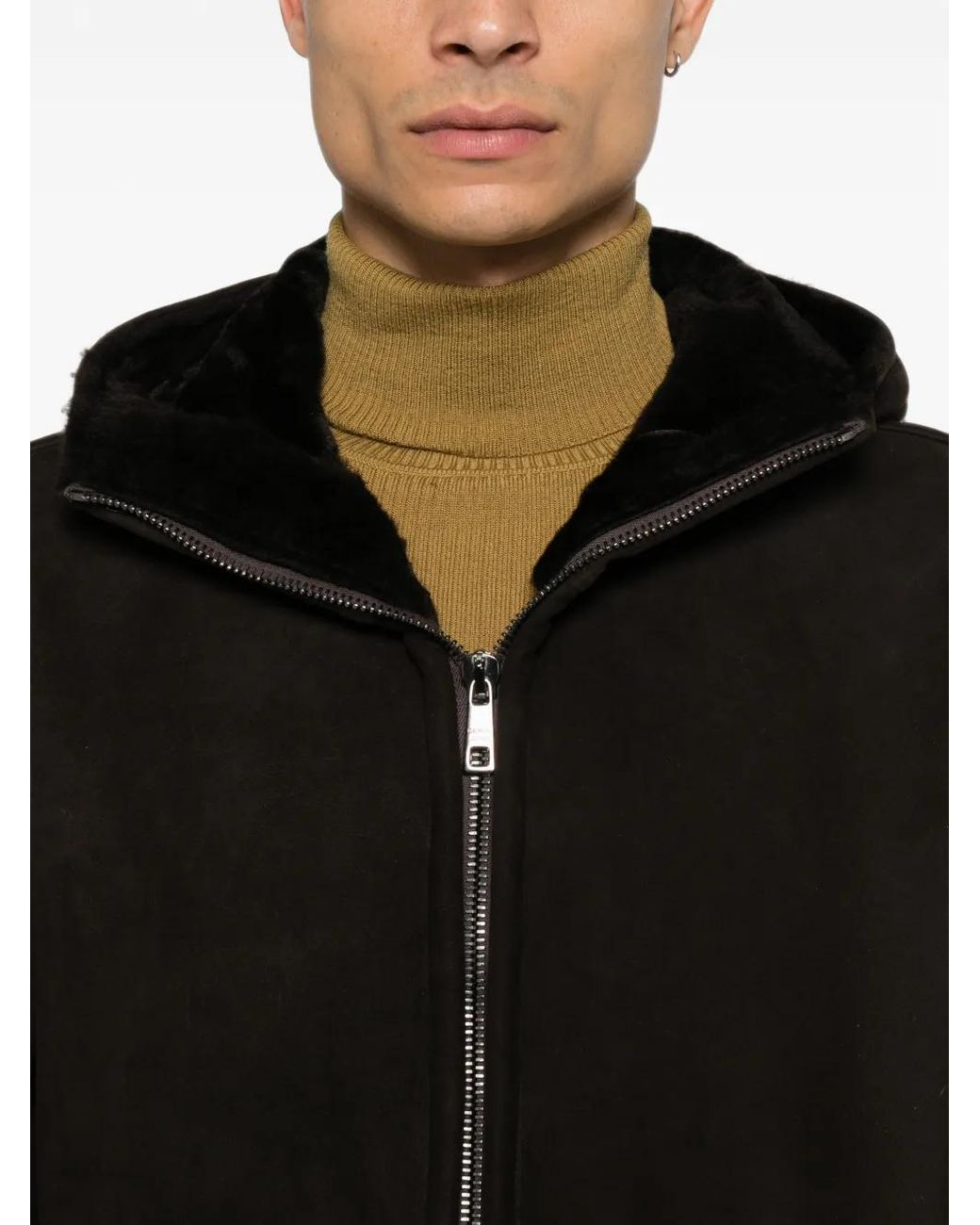 Giorgio Brato Black Hooded Shearling Jacket for men