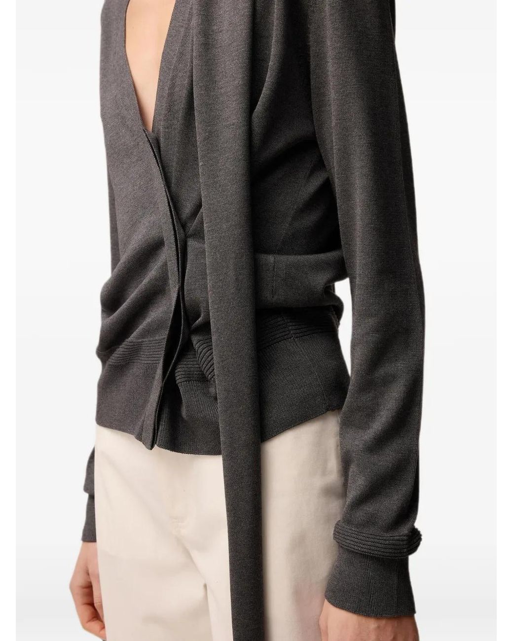 RETORI Gray Scarf-Detail Silk Cardigan