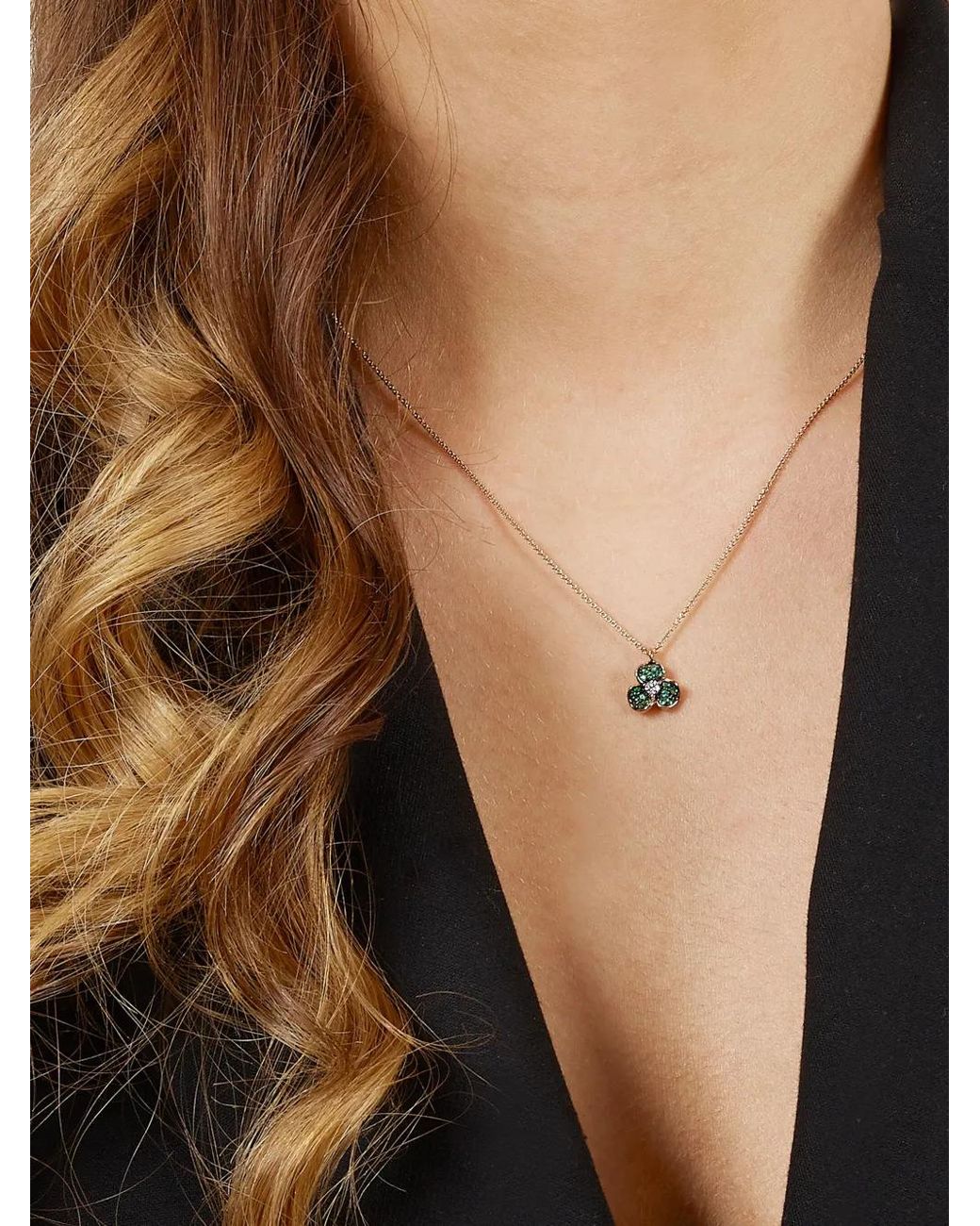Leo Pizzo Metallic 18 Rose Candy Flora Diamond And Emerald Pendant Necklace