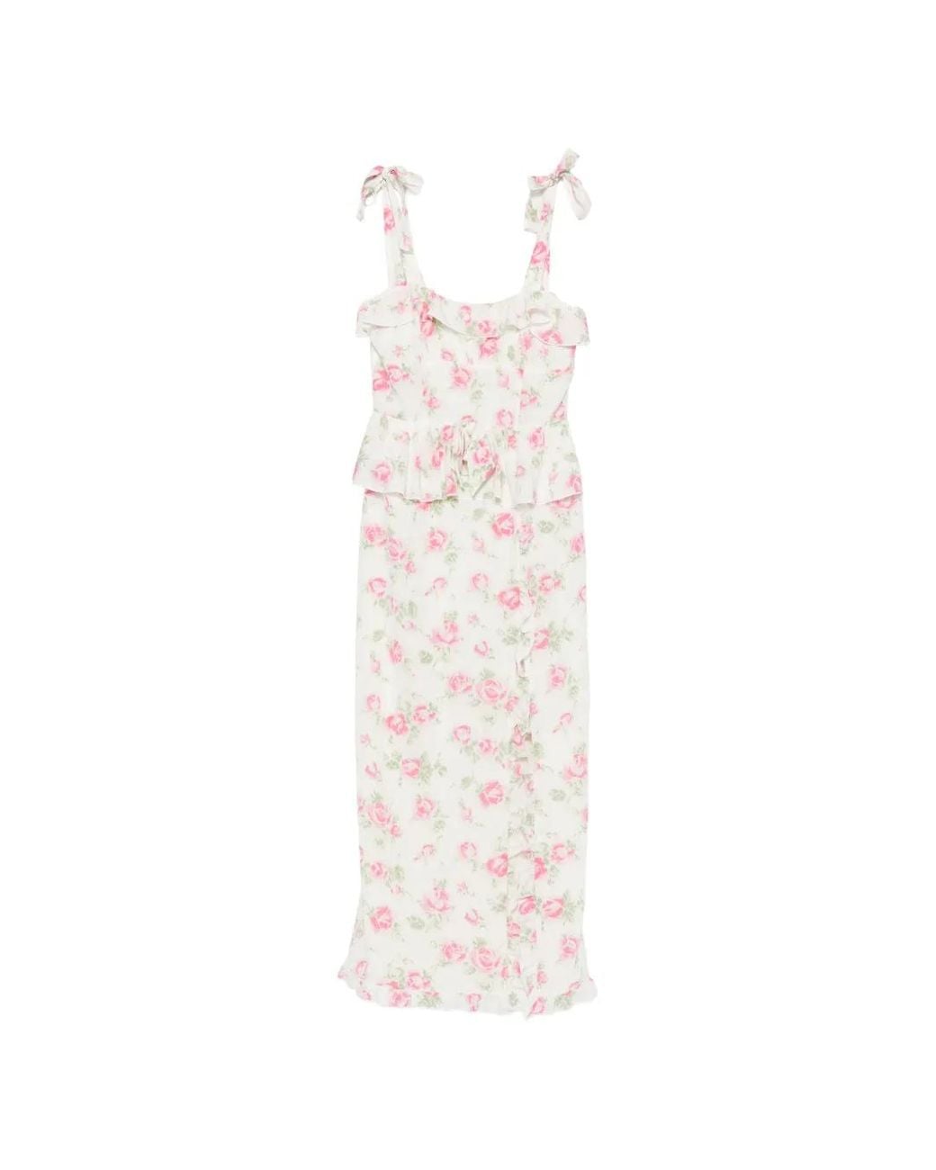Alessandra Rich White Floral-Print Silk Midi Dress With Ruffles