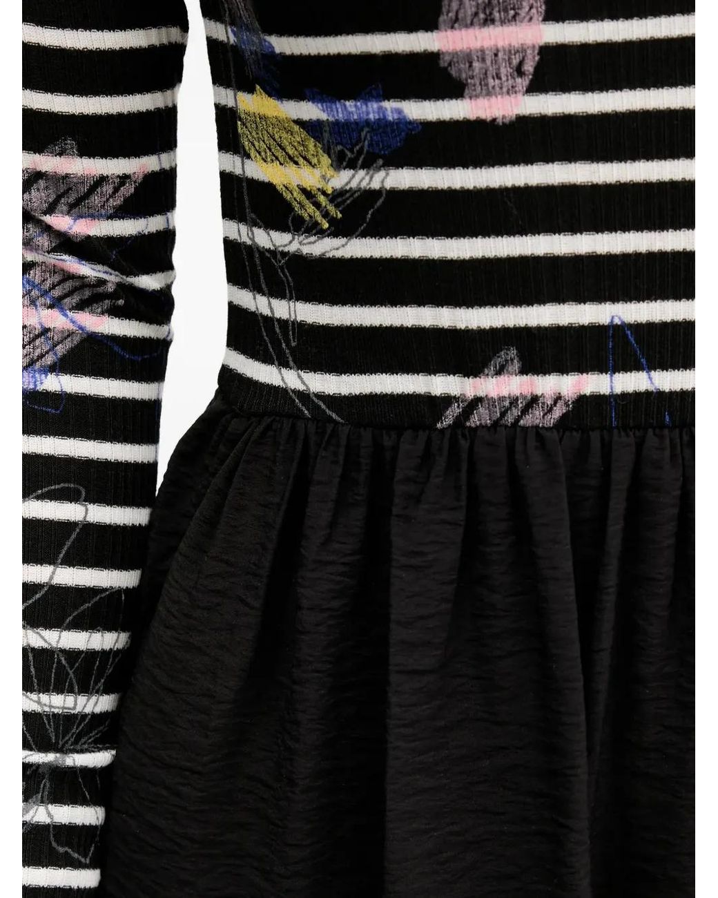 Desigual Black Striped Floral Print Midi Dress