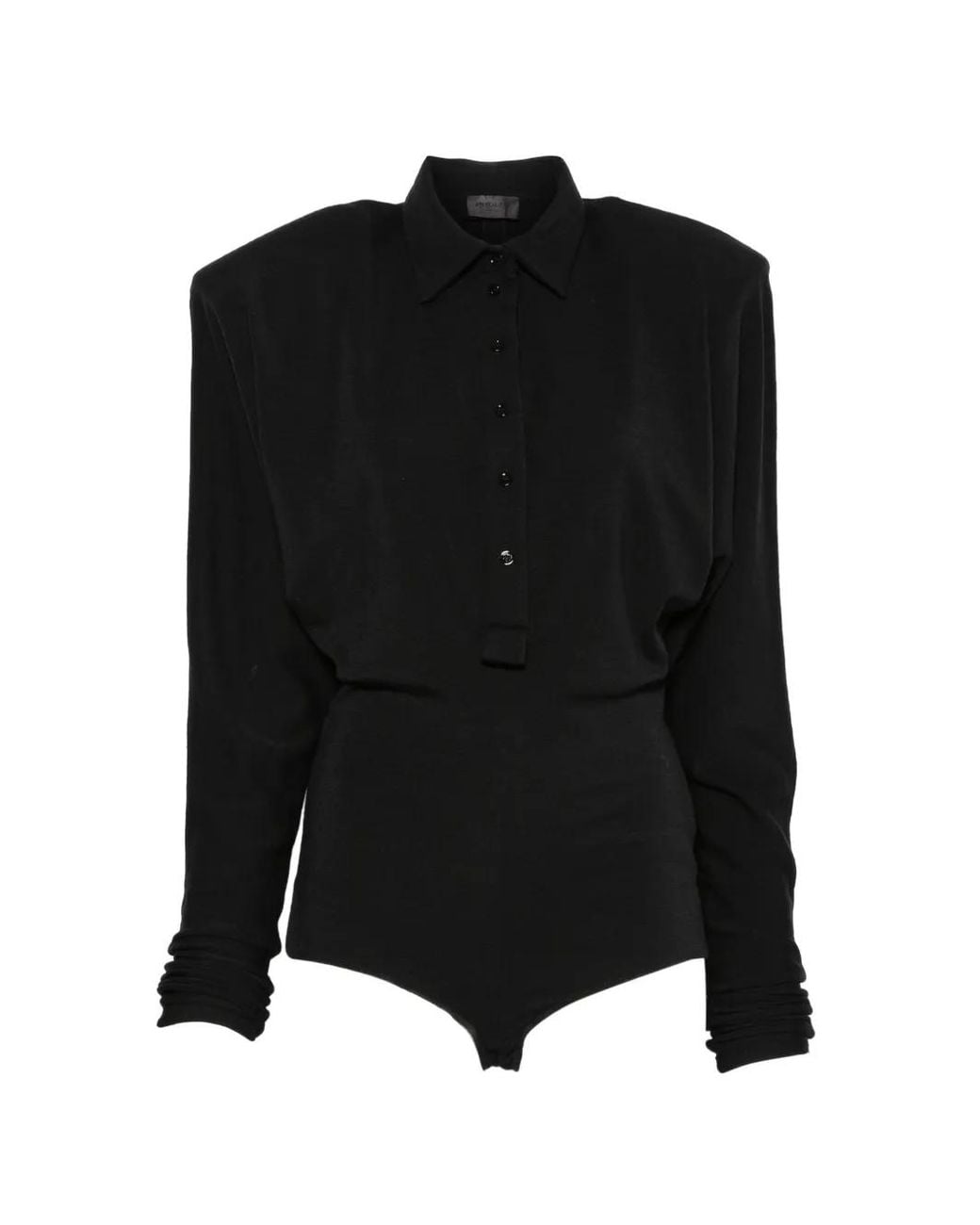 Mugler Black Blouse Boutonnée À Épaules Rembourrées