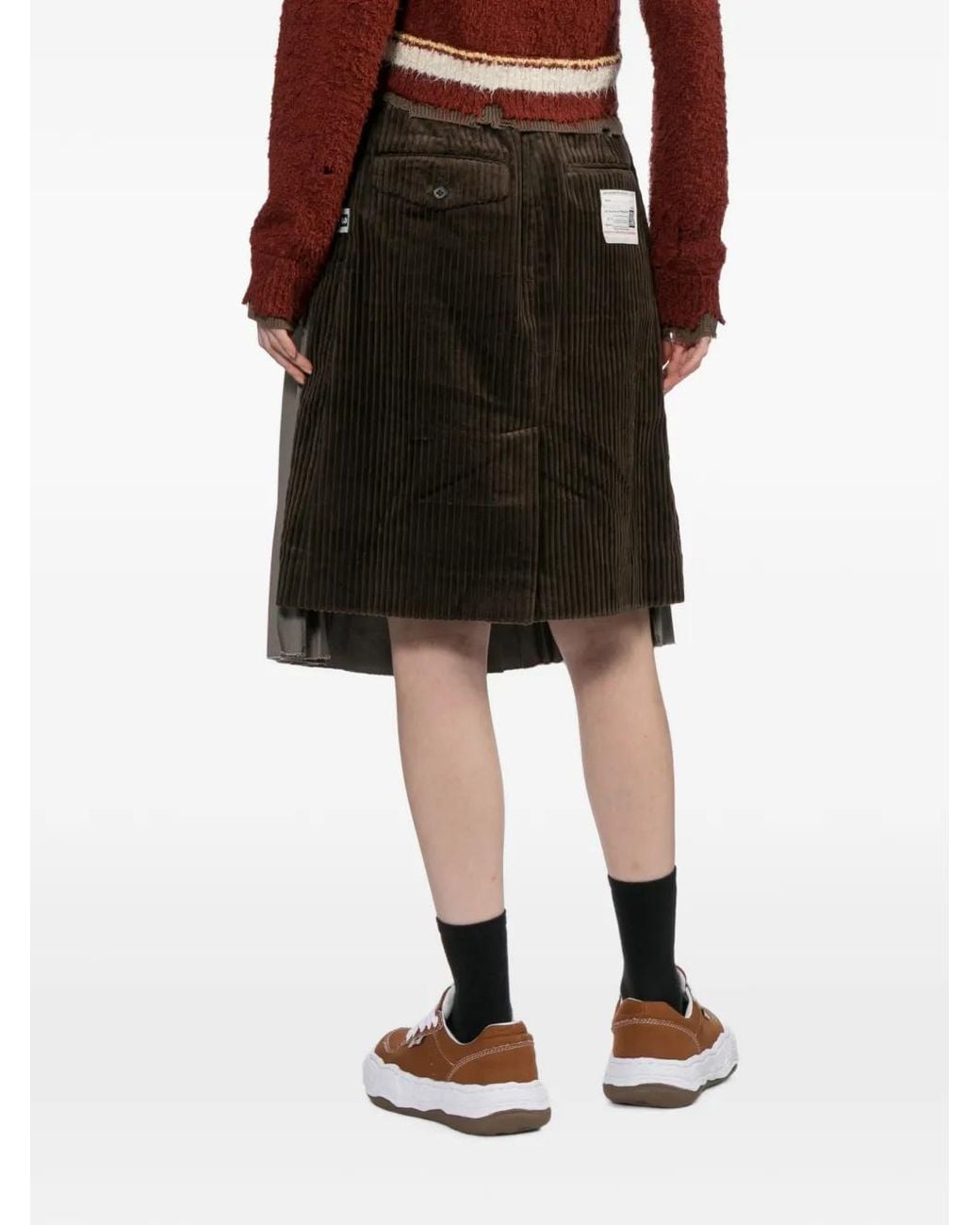 Maison Mihara Yasuhiro Brown Patchwork Pleated Skirt