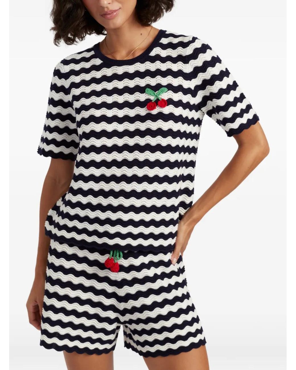 Chinti & Parker Blue Crochet Cherry T-Shirt