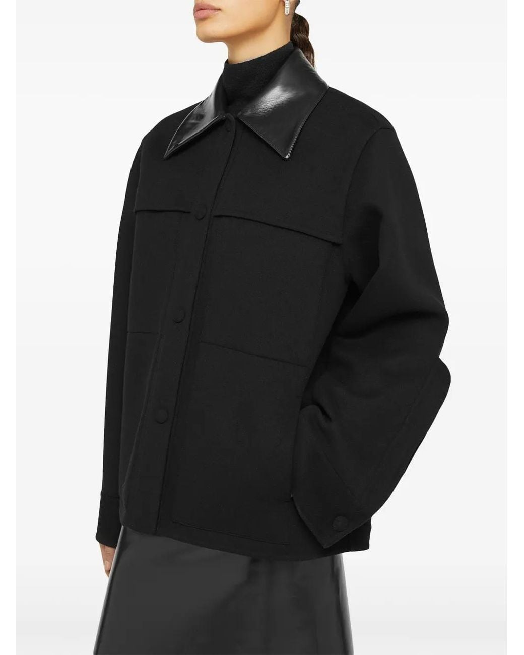 Jil Sander Black Cutaway-Collar Wool Shirt Jacket