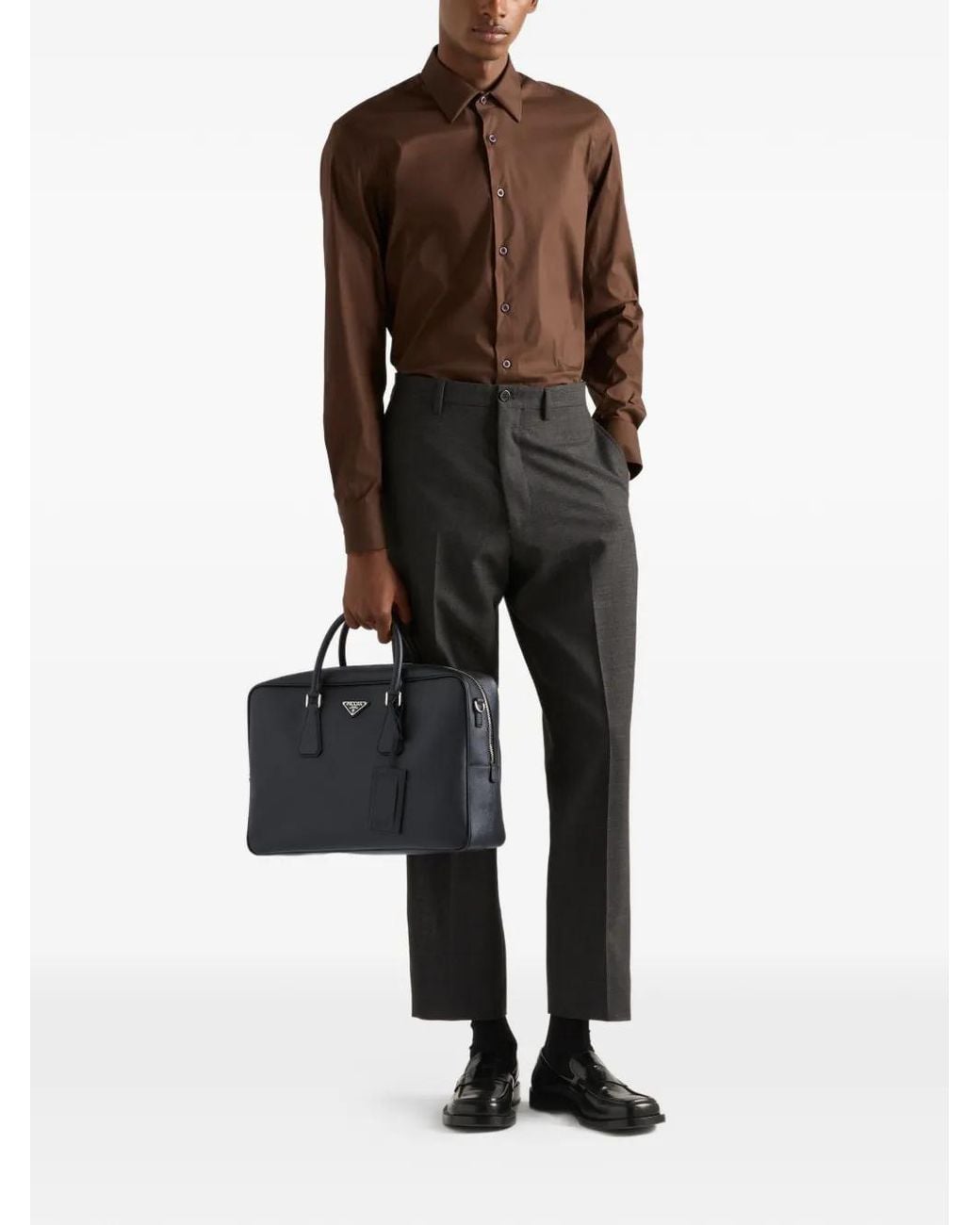 Prada Black Saffiano Leather Briefcase for men