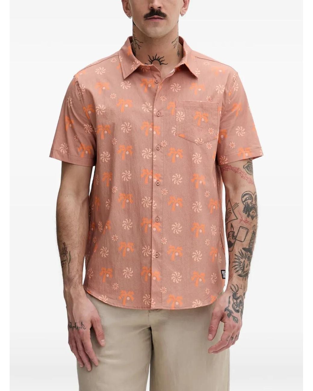 Hurley Pink Palm-Print Short-Sleeve Shirt for men