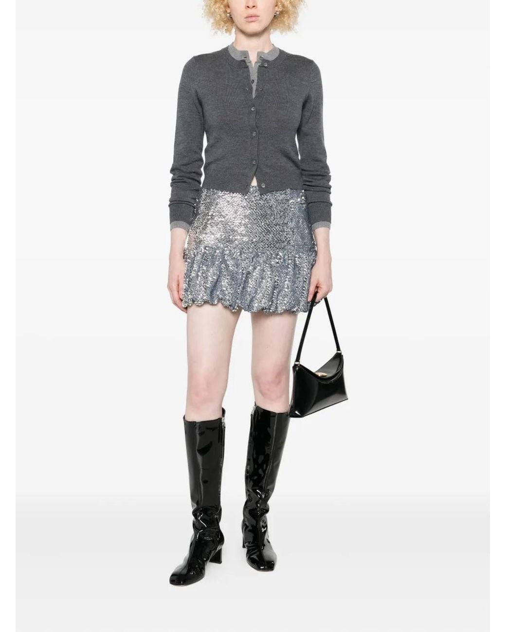 16Arlington Gray Sequinned Bubble-Hem Mini Skirt