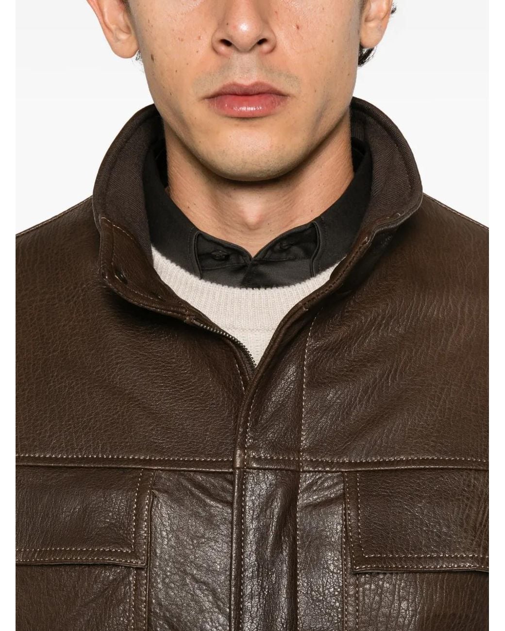 Salvatore Santoro Brown Panelled Leather Jacket for men
