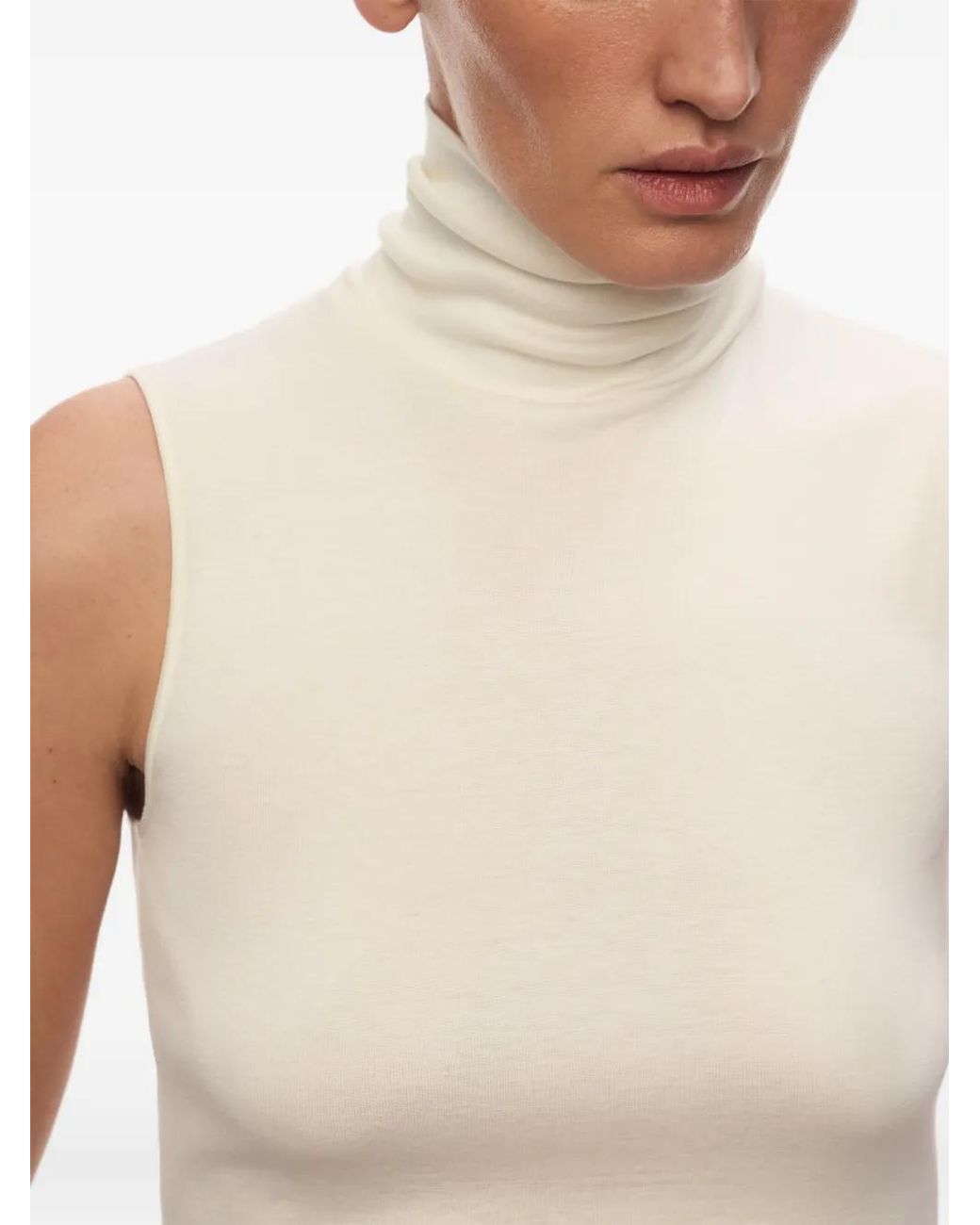 12 STOREEZ White Nicole Sleeveless Roll-Neck Top