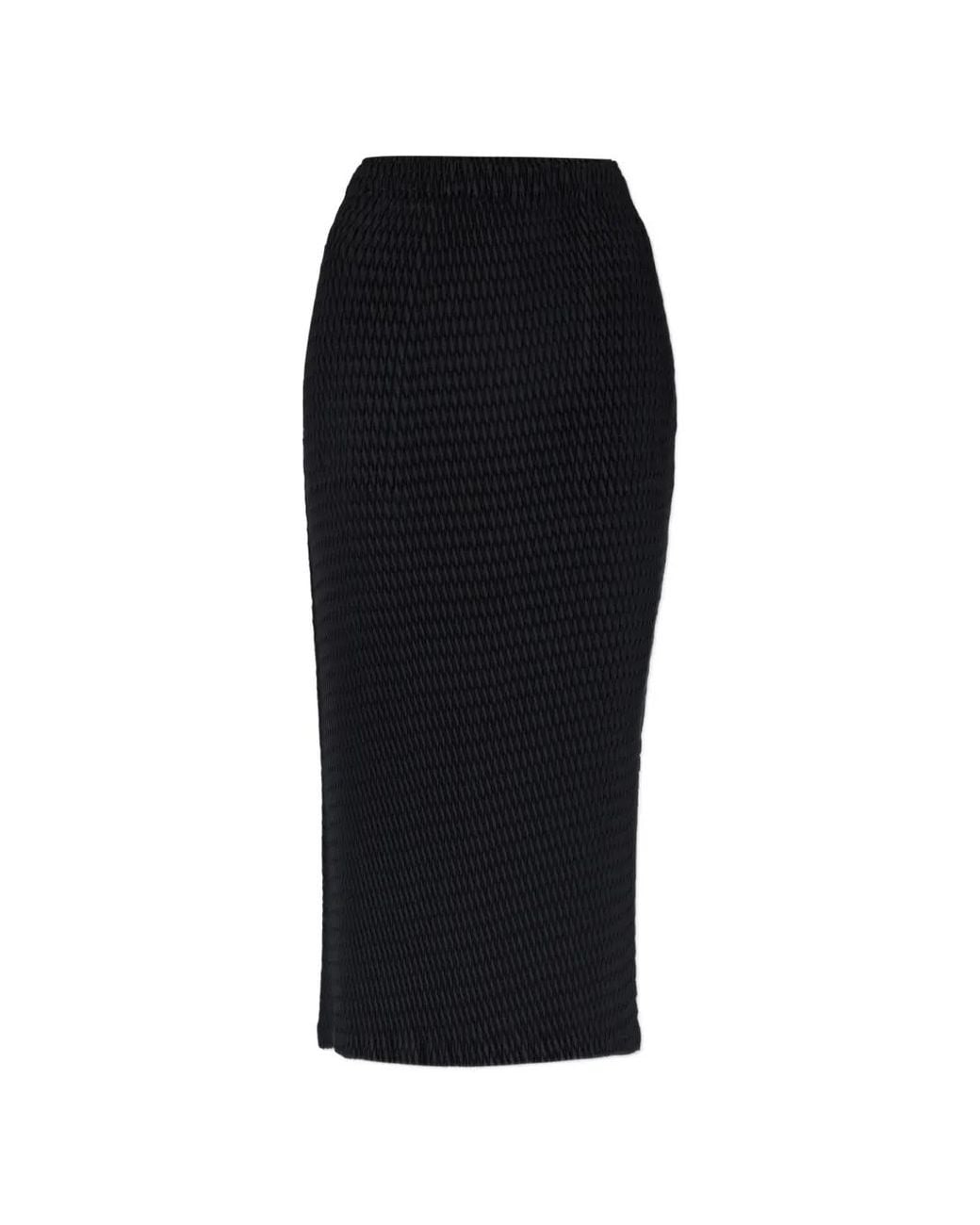 Issey Miyake Black Pleated-Effect Side-Slit Midi Skirt