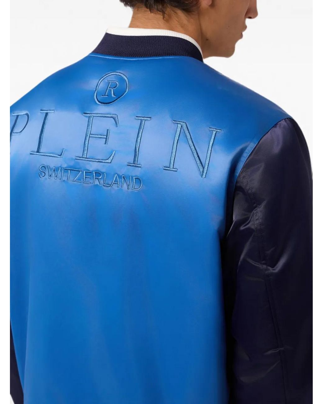 Philipp Plein Blue Satin College Bomber Logo for men