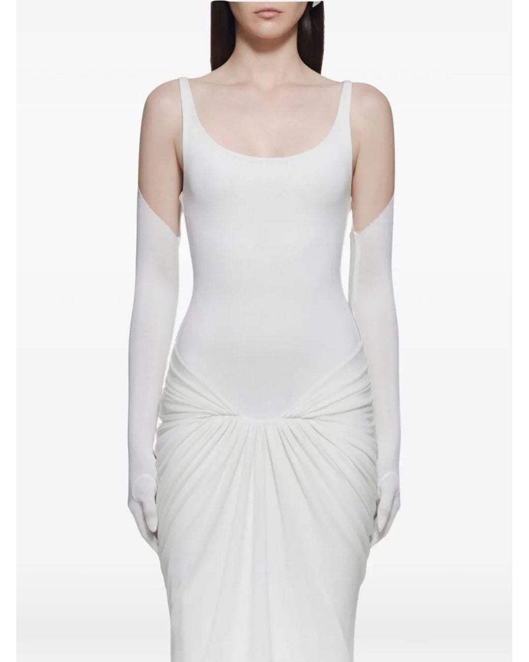 Chats by C.Dam White Jesse Gathered-Draping Sleeveless Maxi Dress