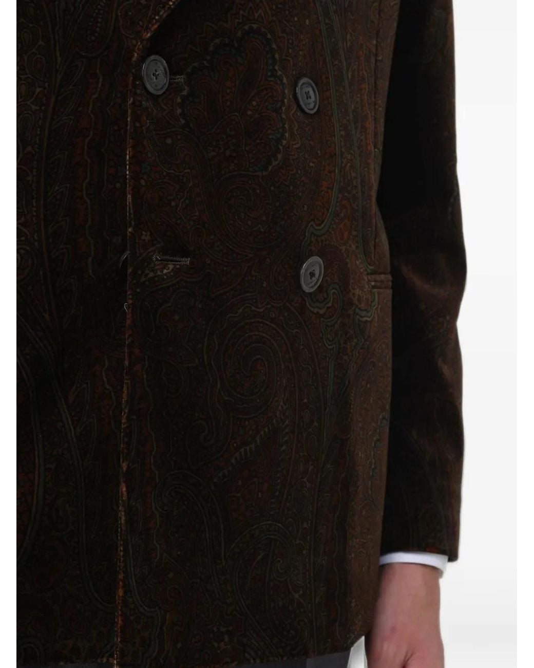 Etro Black Paisley Double-Breasted Coat for men