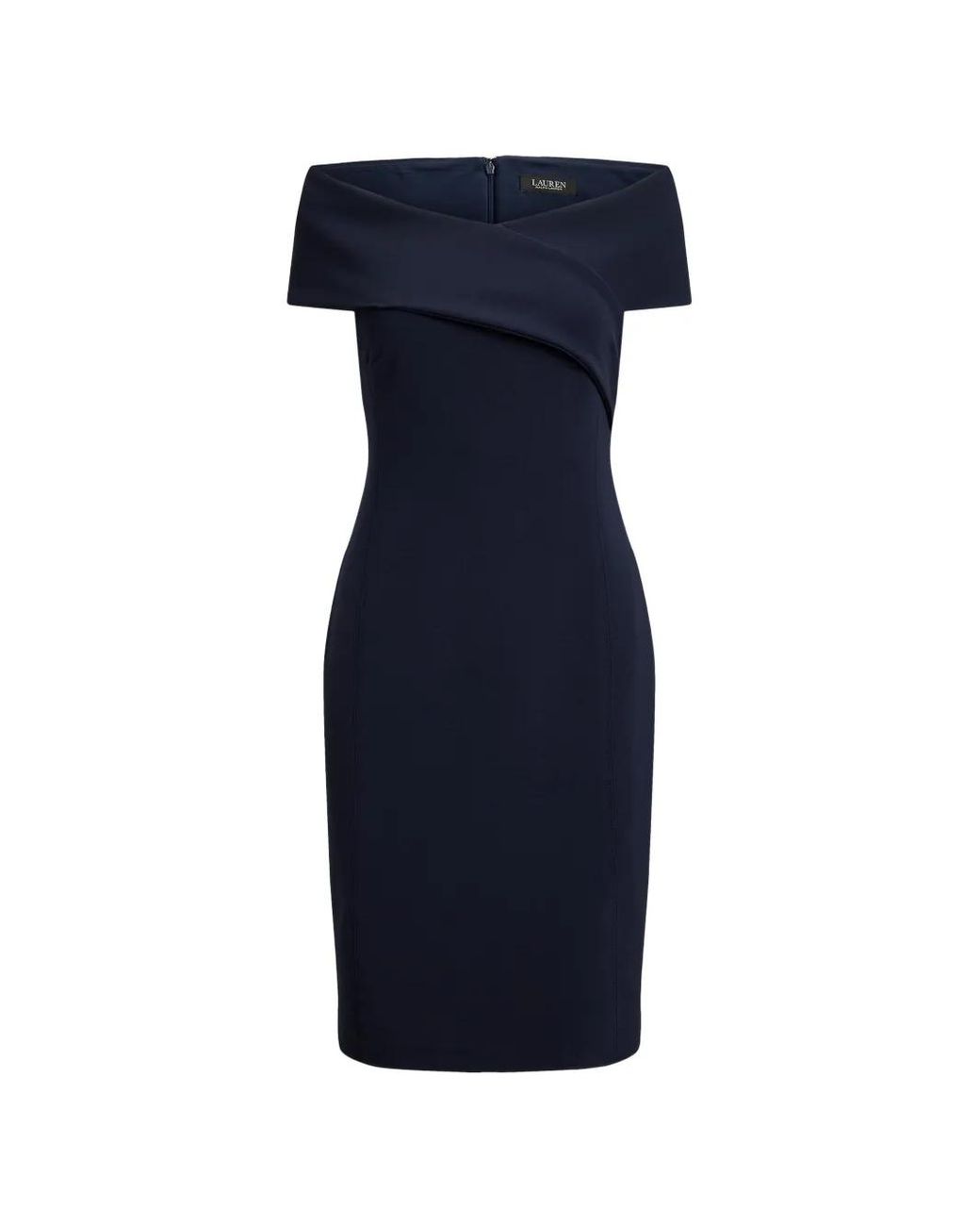 Ralph Lauren Blue Robe Mi-Longue À Épaules Dénudées