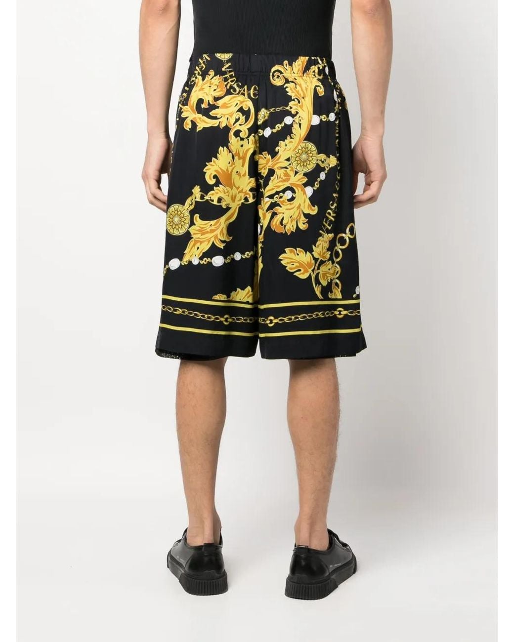 Versace Jeans Couture Yellow Barocco-Print Drop-Crotch Shorts for men