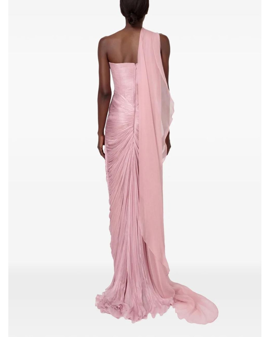 IRIS SERBAN Pink Kaya One-Shoulder Floral-Appliqué Maxi Dress
